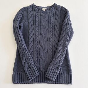 L.L. Bean Cable Knit Sweater Womens S Blue 100% Cotton Crewneck Coastal Preppy